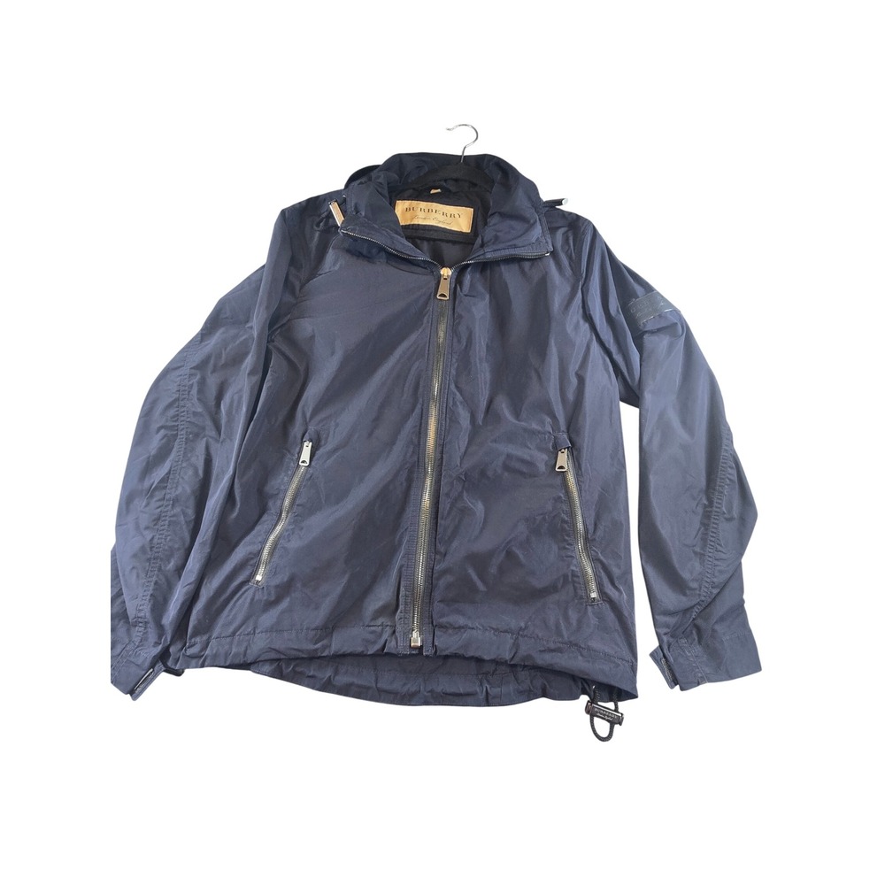 Burberry London England Mens Navy Blue Hooded Windbreaker Jacket Size 50 IT US M